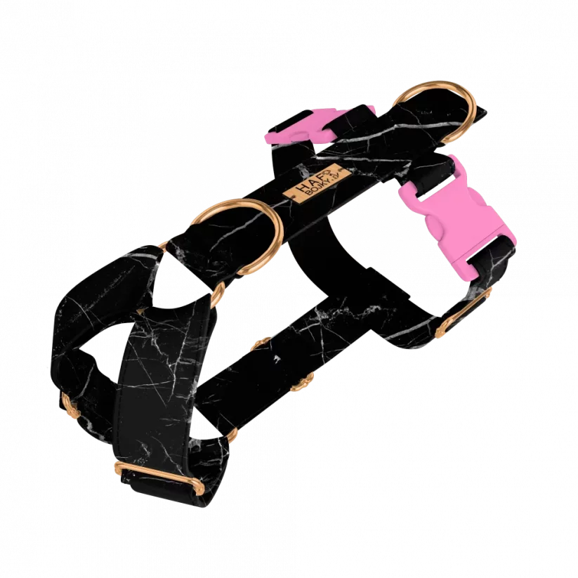 Black Marble - postroj (navrhni si mě) - Barva kovových komponentů - Black Marble: Rose Gold, Barva plastových přezek: Růžová