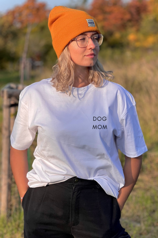 DOG MOM - bílé tričko - Velikost bílého trička (Oversize fit odlišný od klasické konfekce): M